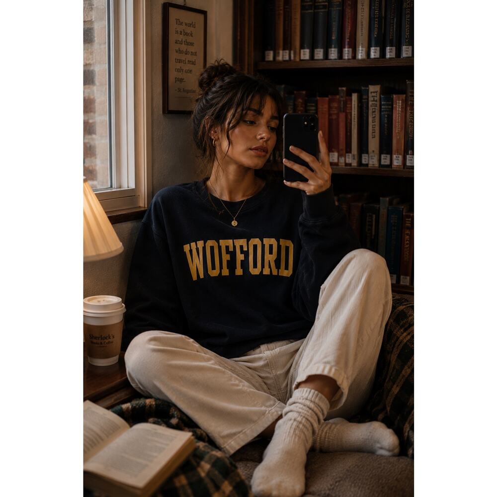 Vintage Champion Reverse Weave Black Crew Sweatshirt Wofford College Academia